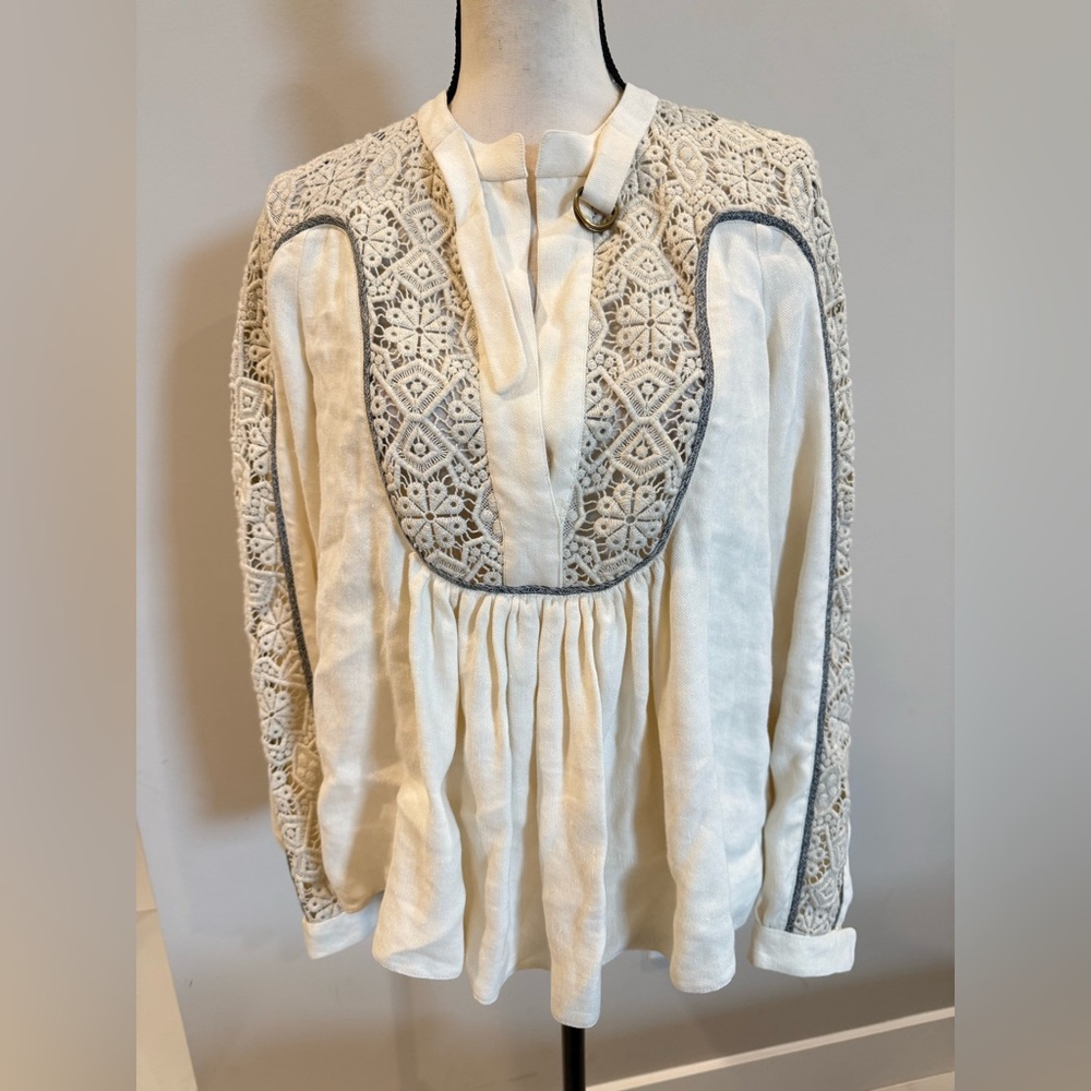 Dior Cream and Gray Embroidered Blouse